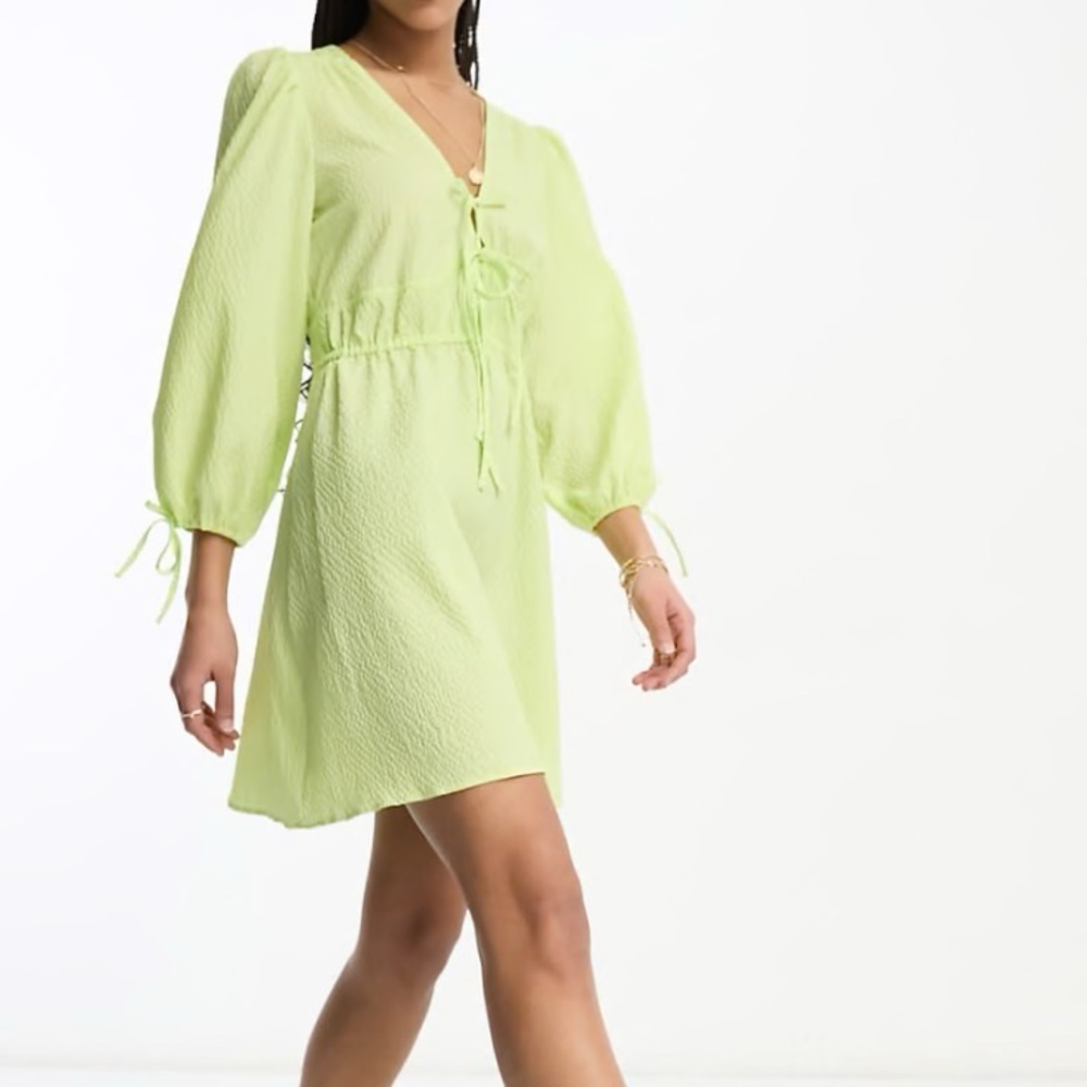 Nobody’s Child Margot Tie Sleeve Mini Dress in Lime Green - US 4